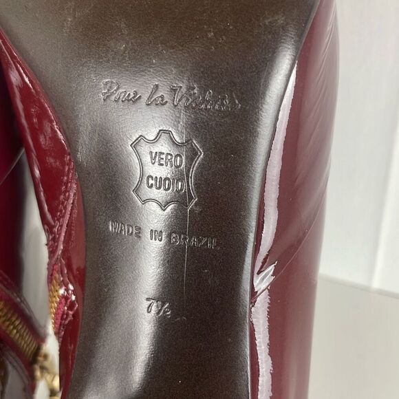 Pour La Victoire Lea Dark Cherry Patent Leather Curved Heel Ankle Bootie Sandal - Picture 13 of 14